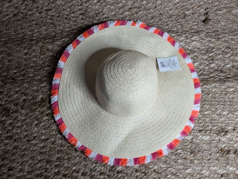 NEW Women's Straw Floppy Hat With Bright Colors. Wide Brim. Derby. Beach. Vacay
